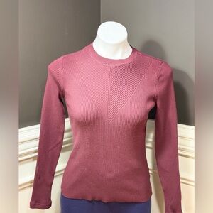 Nine West Ribbed Mock Neck Sweater – Mauve/Rosy Pink